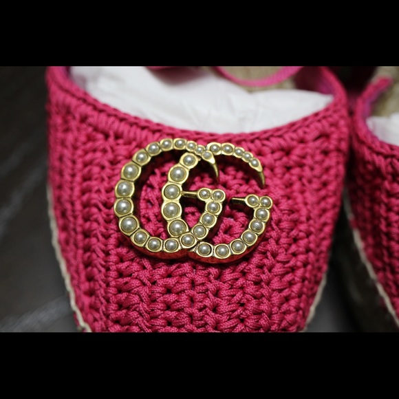 GUCCI Pink woven wedge sandals 38 IT - Picture 7 of 8